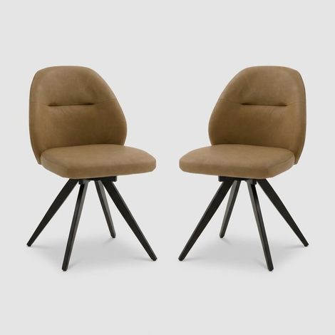 2er Set moderne gepolsterte Kunstleder Esszimmerstühle Greta - Braun (1/5)