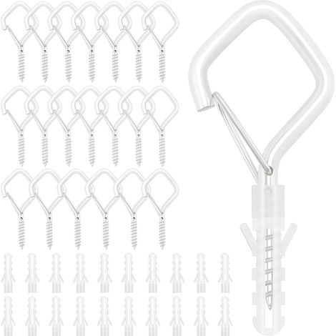 20 Pièces Extérieur Q-Hanger, Crochets à Vis avec Boucle de Sécurité, Crochets avec Sécurité pour Suspendre des Plantes en Pot, Décorations de Noël, Lanternes (Blanc) (1/5)