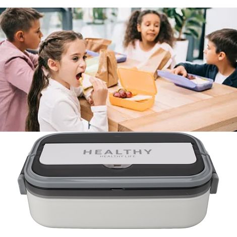 Boîte à lunch de style japonais, conçue pour les étudiants et les employés de bureau, portable, compartimentée, compatible avec le micro-ondes, blanche. (1/5)