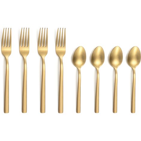 Escade Doré Satiné - Lot de 4 cuillères moka et 4 fourchettes à gâteau (1/4)