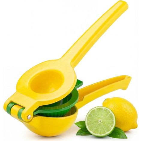 Exprimidor de limones 2 en 1 - Utensilios de cocina - Exprimidor manual - Fácil de limpiar - Aleación de aluminio - Amarillo (1/5)