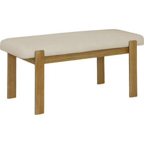 Banc. bout de lit bois d'hévéa teinte naturelle et tissu texturé - Noma Naturel / Blanc cassé (1/5)
