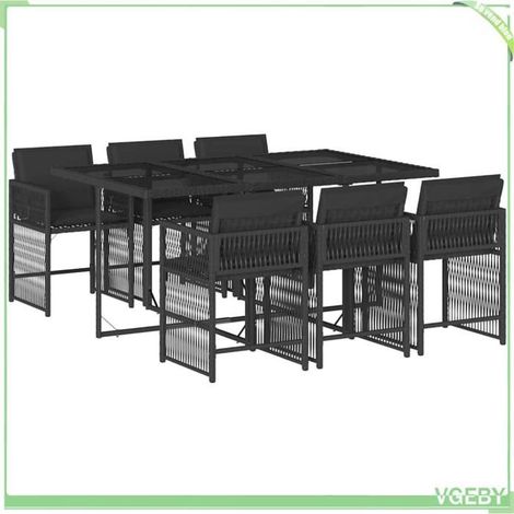 Ensemble à manger de jardin - FAFEICY - 3211627 - 6 personnes - Noir - Table verre trempé (1/5)