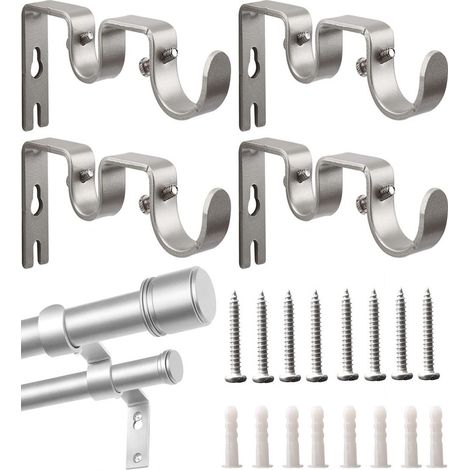 Supports doubles pour tringle à rideaux – Lot de 4 supports muraux en métal robustes, compatibles tringles 1" et 5/8", avec vis, pour salon, chambre et bureau (1/5)