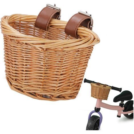 Vélo en Osier pour Enfants Filles Garçon, 12 Pouces Vélo pour Guidon Avant Tissé à la Main, Accessoires vélo pour Enfants, Rangement avec Sangles en Cuir réglables (1/5)