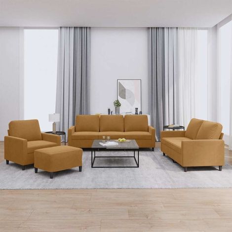 4-tlg. Sofagarnitur mit Kissen Braun Samt (1/5)