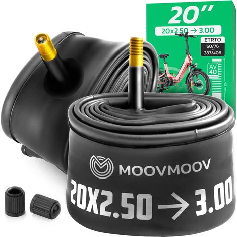 Chambre à air 20 pouces - Pour pneus de 20x2.50 à 20x3.00 - ETRTO 60-406 à 76-406 - Valve Schrader 40 mm - Lot de 2 (1/5)