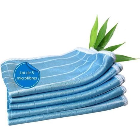 Chiffons microfibres bambou, lavables écologiques sans trace pour cuisine, vitres, inox, salle de bain - lot de 5, 48x36cm bleu