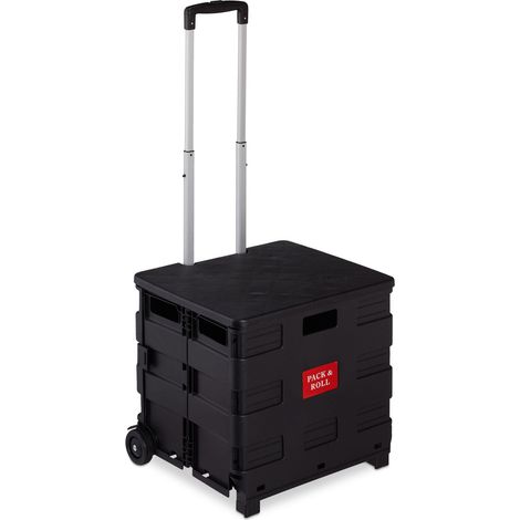 Pratico carrello della spesa pieghevole con ruote 99 x 45 x 38 cm con coperchio per uso pubblico in ABS nero 130008900