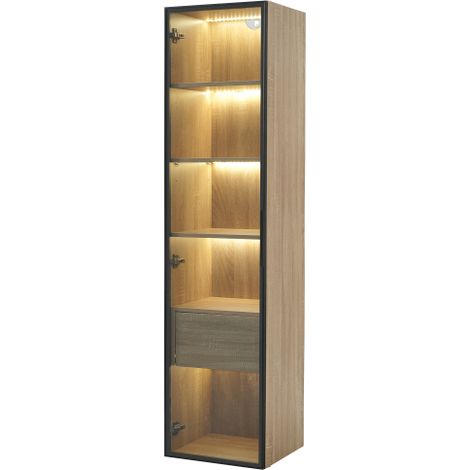 Meuble de salle de bain 40cm, bande lumineuse, tiroir et porte vitrée