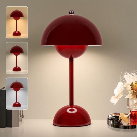 Tischleuchte in Blütenknospenform, hochwertige Nachttischlampe fürs Schlafzimmer, langlebige Lampe, Hochzeitslampe, stimmungsvolle Tischleuchte in Creme-Pilz-Optik, rot (1/5)