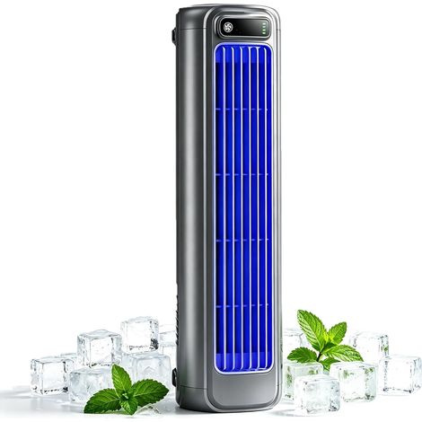 Refroidisseur d'air portable, ventilateur silencieux à 3 vitesses, à suspendre grâce à ses crochets, pour une bonne circulation de l'air, avec une longue autonomie, idéal pour la cuisine (noir). (1/5)