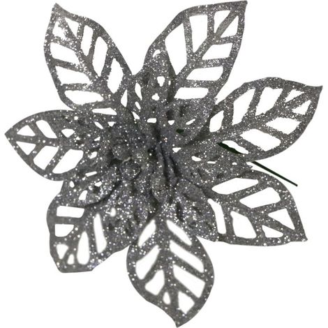 STELLA DI NATALE GLITTER ARGENTO 16CM DECORAZIONE FLOREALE PER COMPOSIZIONI