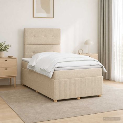 vidaXL Lit boxspring LED avec matelas Crème 120 x 190 cm Tissu (1/5)