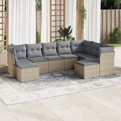 9-tlg. Garten-Sofagarnitur mit Kissen Beige Poly Rattan vidaXL (1/3)