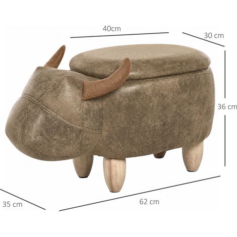 Pouf de rangement en forme de buffle, pouf moderne pour salon, repose-pieds, structure en bois, assise rembourrée, 62 x 35 x 36 cm, marron (1/5)