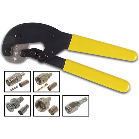 Toolland – Pince à sertir pour connecteurs BNC et F – Acier jaune 228mm – Poignée de sécurité pour connexions précises – Compatible câbles 59/62/140/210 (1/4)