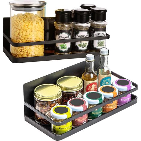 Lot de 2 noir étagères à épices magnétiques pour réfrigérateur, support mural d'assaisonnement, support de stockage de condiments (1/5)