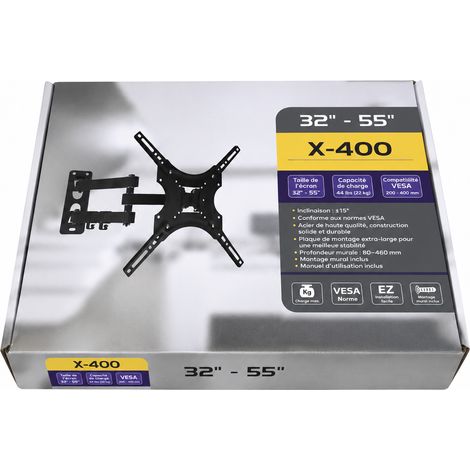 Support Mural TV Articulé et Inclinable pour Écran 32 à 55 Pouces X-400 Noir 31 × 23 × 4 cm – Livraison gratuite (1/5)