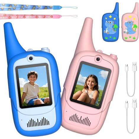 Set mit 2 Video-Walkie-Talkies mit 2-Zoll-IPS-Bildschirm, USB-C-Aufladung, 350 m Reichweite, 6 Spracheffekten, für Kinder von 3-12 Jahren (1/5)