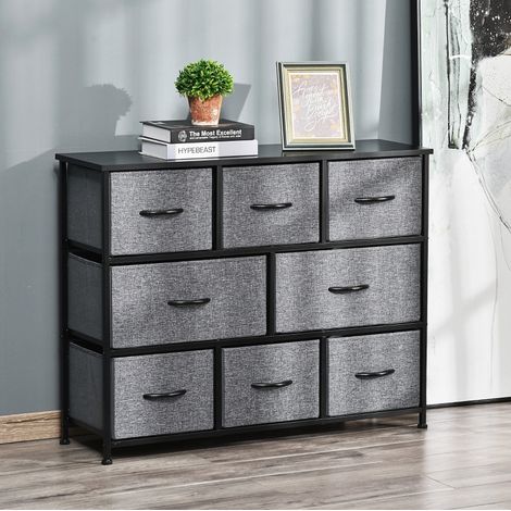 Cómoda 100x30x78.5 cm gris oscuro en poliéster con 8 cajones plegables y estructura metálica (1/5)