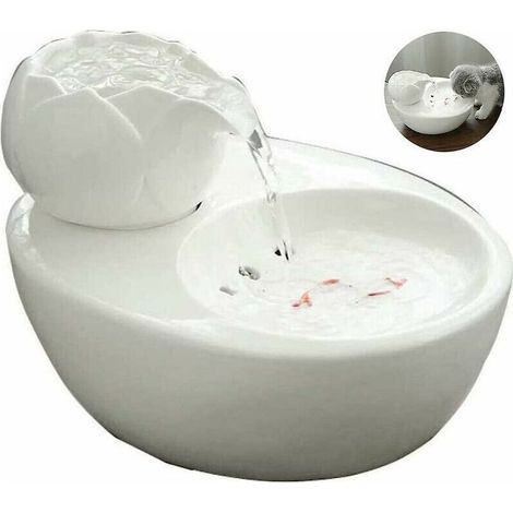 Fontaine pour chat Distribut d'eau en céramique pour animaux de compagnie - Fontaine à boire verticale Lotus pour chat - Filtre de circulation automatique Santé et hygiène de l'eau Fond