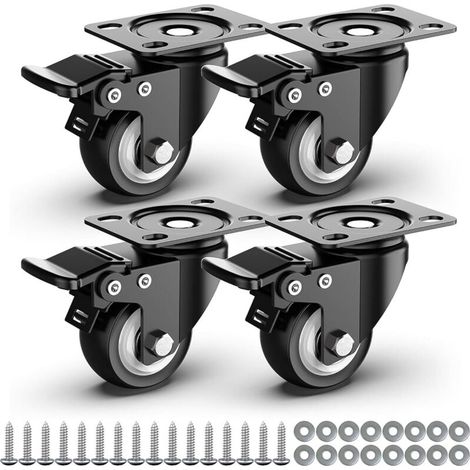 Roulettes pivotantes de 50 mm avec frein de sécurité pour charges lourdes, capacité totale 250 kg (lot de 4) (1/5)