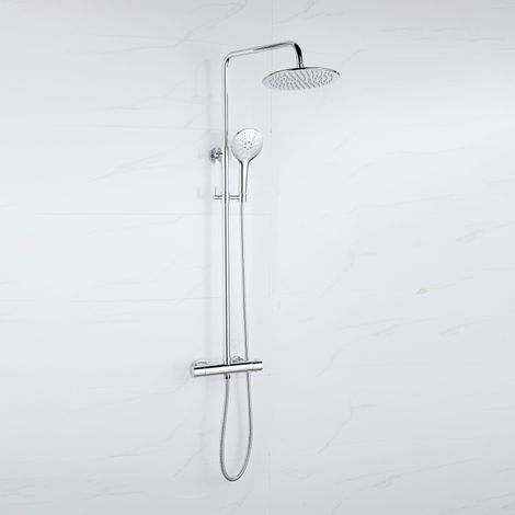 FugaFlow Eccelente Ensemble de douche de tête avec robinet thermostatique - 25cm douche de tête - flexible métallique - douchette ronde - chrome