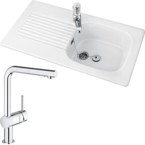 Evier VILLEROY ET BOCH Tudor + Robinet cuisine GROHE Minta