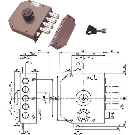 SERRATURA LEGNO APPLICARE 30611 MOTTURA - C.POMPA M4+SCR +POMOLO E.MM 63 SX - 1 pezzo (1/2)