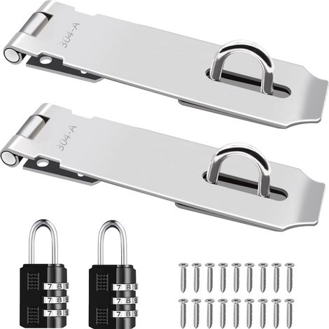 Lot de 2 verrous de porte, cadenas de sécurité en acier inoxydable 304 de 5 pouces, cadenas à charnière avec vis pour portes, armoires, penderies, etc.