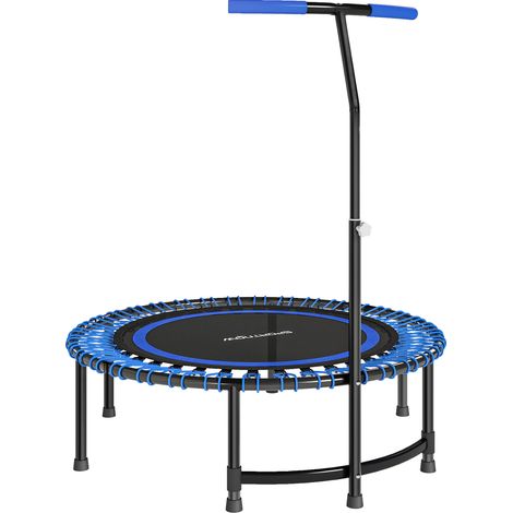 Trampolino Fitness Ø145 cm con Manubrio Regolabile su 5 Posizioni 36 Molle Bungee e Capacità 150 kg Telaio in Acciaio Blu (1/5)