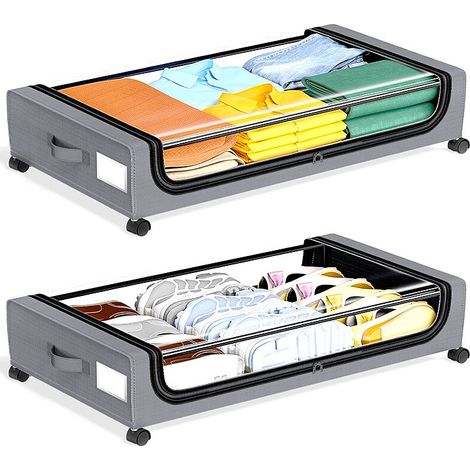 Coffre de rangement à roulettes sous le lit, en tissu, pliable, 60 L, gris, anti-poussière, gris mobile (lot de 2) (1/5)