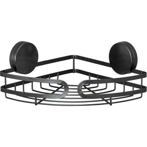 WENKO Static-Loc® Plus Eckablage Pavia Schwarz, Badezimmer-Ablage, Befestigen ohne bohren, Schwarz, Stahl schwarz , Kunststoff (ABS) schwarz (1/5)