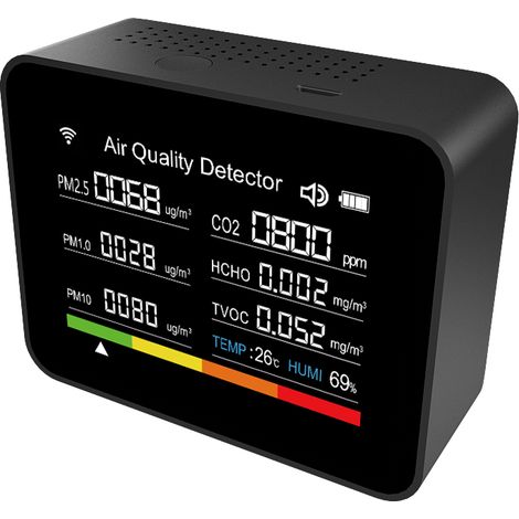Tuya WIFI 13 in 1 Monitor intelligente della qualità dell'aria, rilevatore di CO2 per interni, CO2/TVOC/HCHO/PM2.5/PM1.0/PM10/Temperatura/Umidità/Ora/Data/Sveglia/Timer/Cronometro, supporto per app re (1/5)