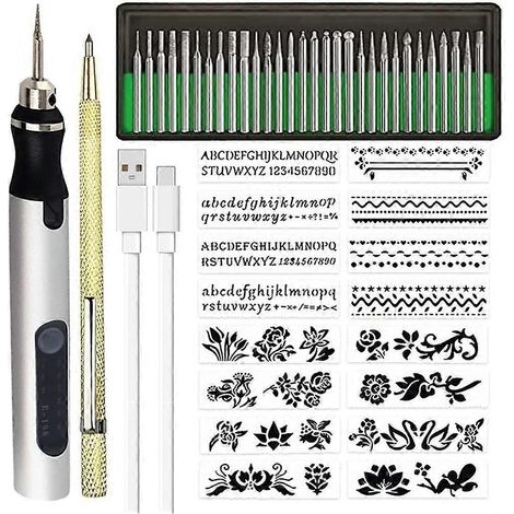 Stylo graveur mini sans fil rechargeable, kit d'outils de gravure DIY B-- (1/5)