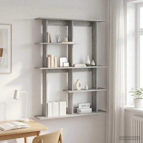 vidaXL Wall Shelf Grey Sonoma 102 x 20 x 130 cm Engineered Wood (1/5)