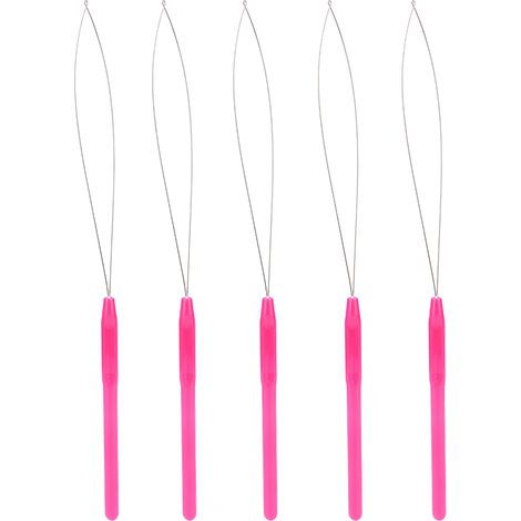 Aiguille à perles avec boucle de tirage et manche en plastique pour extensions de cheveux (Rose) (1/5)
