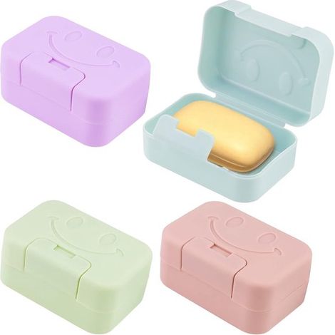 Paquete de 4 jaboneras de viaje impermeables con tapa, el baño, viajes, acampadas y actividades al aire libre (rosa, azul, verde, morado) (1/5)