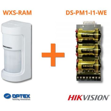 Optex Sensore PIR da esterno Wireless a 180 gradi + Modulo Hikvision DS-PM1-I1-WE - WXS-RAM