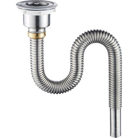 Tuyau de vidange d'évier de cuisine en acier inoxydable, accessoires de drainage de bassin unique avec couvercle décoratif et anneau déodorant (1/5)