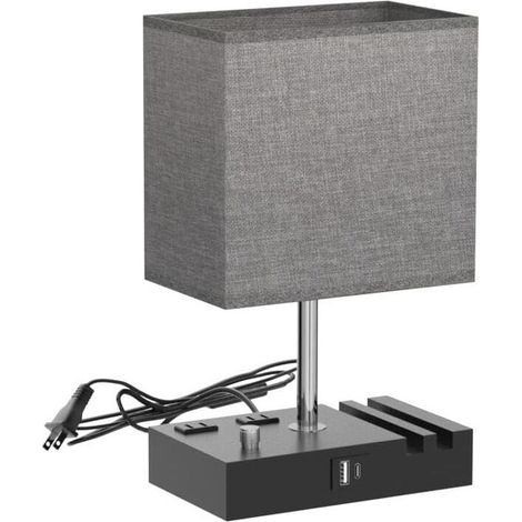 royaluxe -Kakanuo Lampe de table de chevet entièrement à intensité variable pour chambre à coucher avec ports USB C, petite lampe de chevet grise avec prises de charge et supports de téléphone, lampe (1/5)