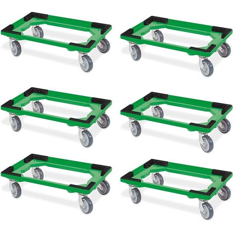 BRB 6 Transportroller für 600x400 mm Drehstapelbehälter, offen, gr. Gummiräder, grün