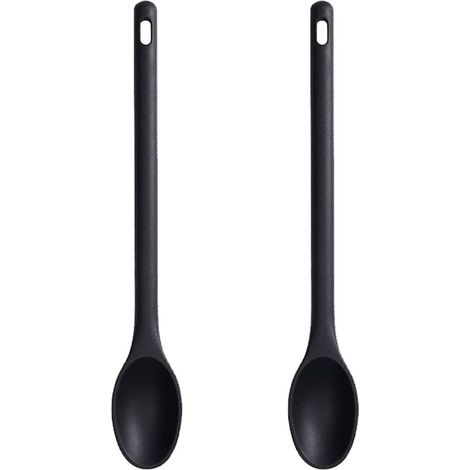 2 Pièces Cuillère à Mélanger en Silicone - Louche à Soupe Haute Température - Cuillère Longue Plastique pour Cuisine, Cuisson, Mélange et Servir (Noir) (1/5)