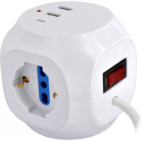 Multiprise Cube 3 Prises Schuko 2 Usb-A 1 Usb-C Pd 3500W Câble 1,5M Interrupteur Lumineux Format Compact Noir Multiprise Design Efficace (1/3)