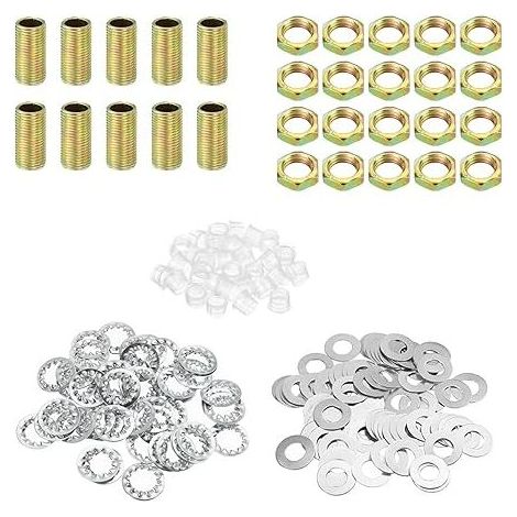 Filetage 2cm Lampe Tige Filetée Trousse avec Écrous Blocage Rondelles, Attaches Assortiment Matériel pour Lustre Plafond Luminaire Bricolage, Placage Zinc (1/5)