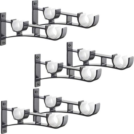 6Pièces Tringle à Rideau en métal Robuste, Support de Tringle à Rideaux, Double Tringle à Rideau Pole Holder, Support Rideau, Support de Tringle à Rideau en Aluminium, Support de Tringle à Rideau Noir