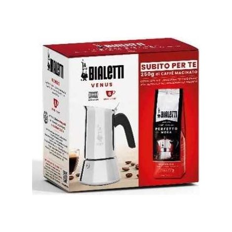 Cafetiere italienne + 1 Café Perfetto Moka Classico - BIALETTI - VENUS - 6 tasses - 0,30 L - Paquet de 250 g - Argent