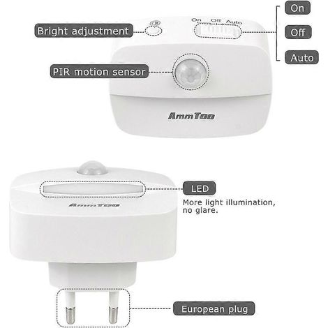Mini veilleuse à détecteur de mouvement, lampe LED blanche chaude adhésive pour placard avec capteur crépusculaire, luminosité réglable pour mur, escaliers, etc. (1/5)