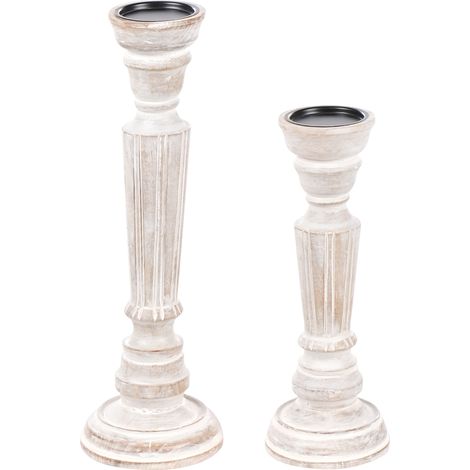 Conjunto de 2 candeleros de madera de mango antiguo marrón claro Darwa (1/5)